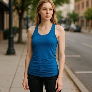 Athleta Womens Racerback Tank Top Medium Blue Heathered Sleeveless Athletic Wear
